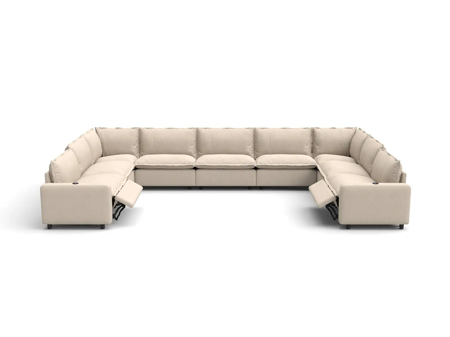 Modular Cero Reclining Sectionals | 9-Piece Beige Linen Grand Estate U-Shaped Sectionals 9-Seater