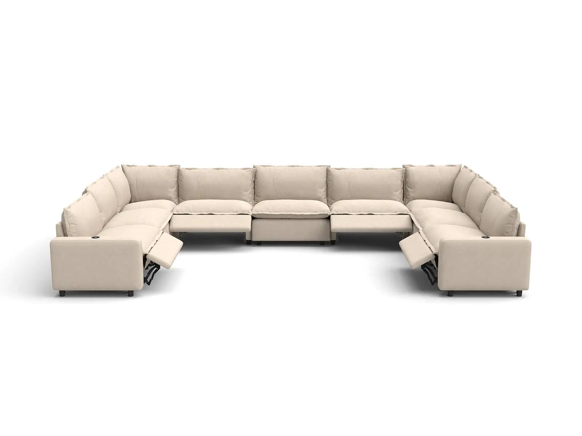 Modular Cero Reclining Sectionals | 9-Piece Beige Linen Grand Estate U-Shaped Sectionals 9-Seater
