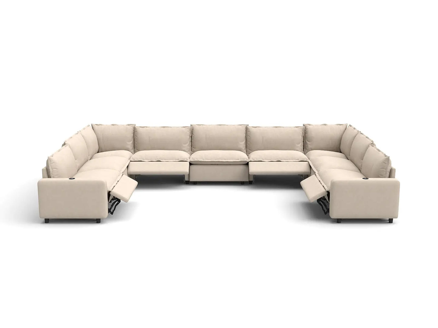 Modular Cero Reclining Sectionals | 9-Piece Beige Linen Grand Estate U-Shaped Sectionals 9-Seater