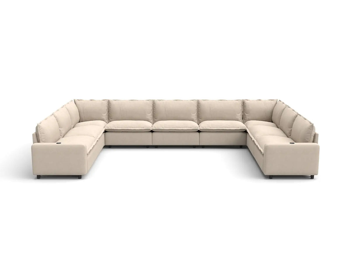 Modular Cero Reclining Sectionals | 9-Piece Beige Linen Grand Estate U-Shaped Sectionals 9-Seater