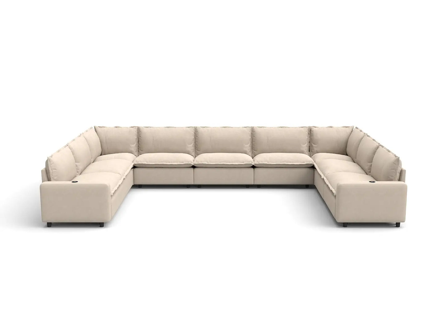 Modular Cero Reclining Sectionals | 9-Piece Beige Linen Grand Estate U-Shaped Sectionals 9-Seater