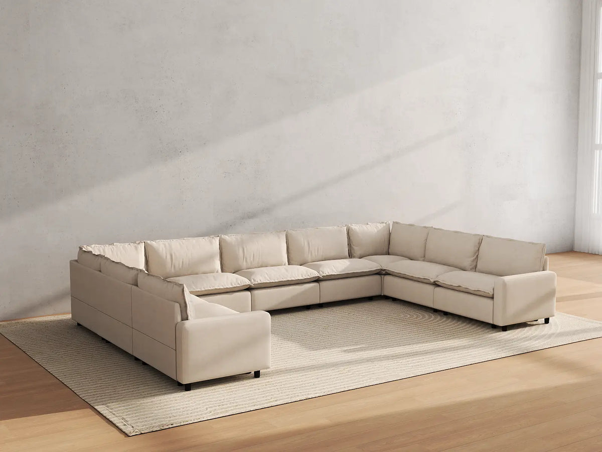 Modular Cero Modular Sectionals | 9-Piece Beige Linen Grand Estate U-Shaped Sectionals 9-Seater