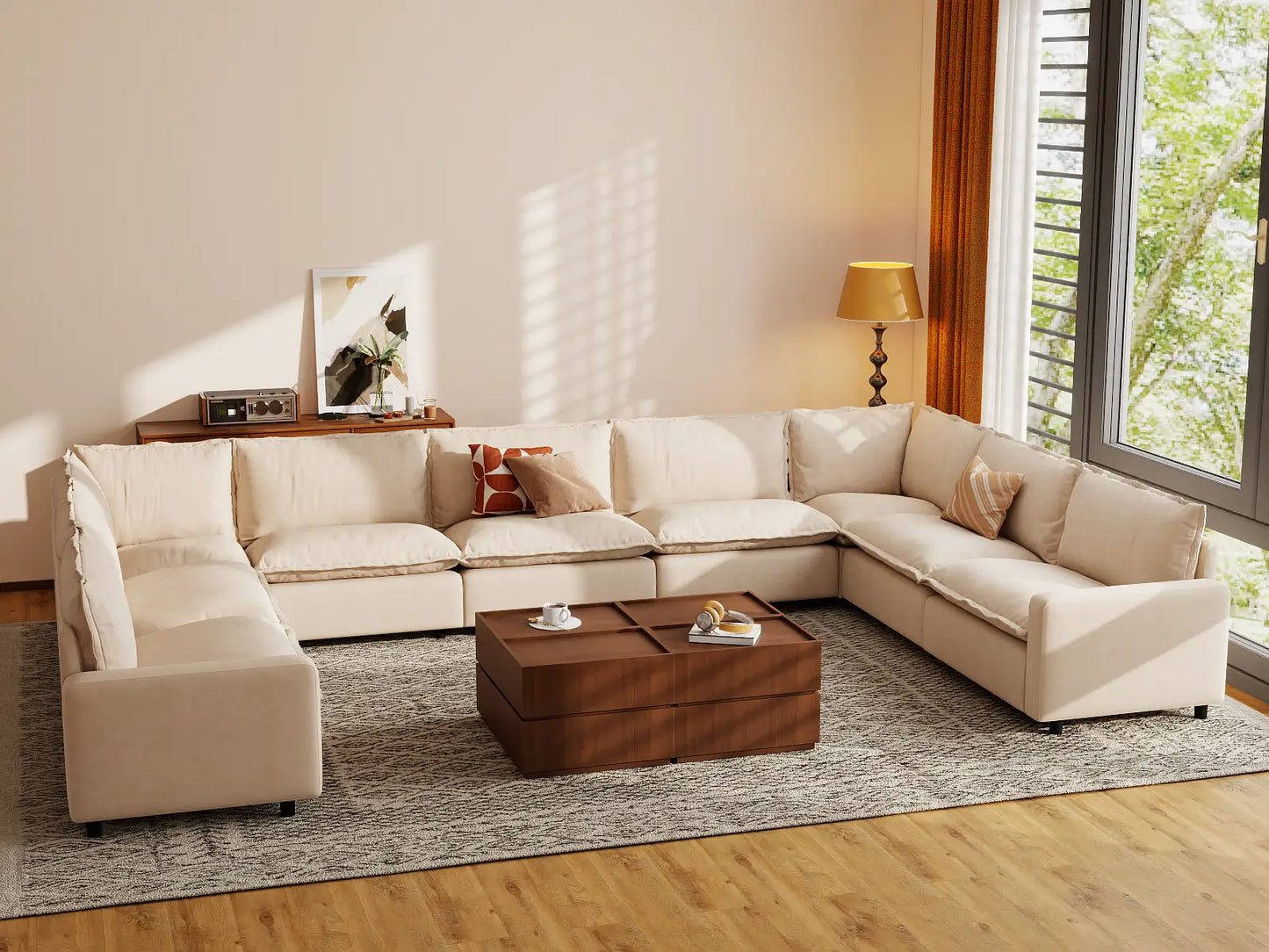 Modular Cero Modular Sectionals | 9-Piece Beige Linen Grand Estate U-Shaped Sectionals 9-Seater