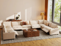 Modular Cero Reclining Sectionals | 9-Piece Beige Linen Grand Estate U-Shaped Sectionals 9-Seater