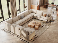 Modular Cero Reclining Sectionals | 9-Piece Beige Linen Grand Estate U-Shaped Sectionals 9-Seater