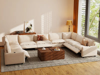 Modular Cero Reclining Sectionals | 9-Piece Beige Linen Open Space U-Shaped Sectionals 9-Seater