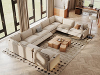 Modular Cero Reclining Sectionals | 9-Piece Beige Linen Open Space U-Shaped Sectionals 9-Seater