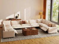 Modular Cero Reclining Sectionals | 9-Piece Beige Linen Open Space U-Shaped Sectionals 9-Seater