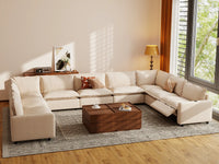 Modular Cero Reclining Sectionals | 9-Piece Beige Linen Open Space U-Shaped Sectionals 9-Seater