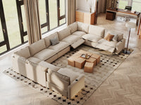 Modular Cero Reclining Sectionals | 9-Piece Beige Linen Open Space U-Shaped Sectionals 9-Seater