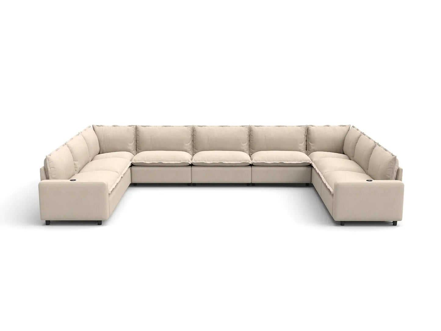 Modular Cero Reclining Sectionals | 9-Piece Beige Linen Open Space U-Shaped Sectionals 9-Seater