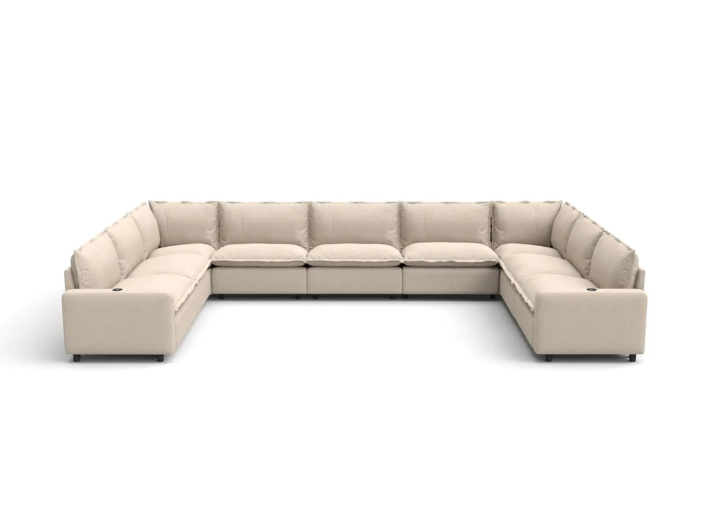 Modular Cero Reclining Sectionals | 9-Piece Beige Linen Open Space U-Shaped Sectionals 9-Seater