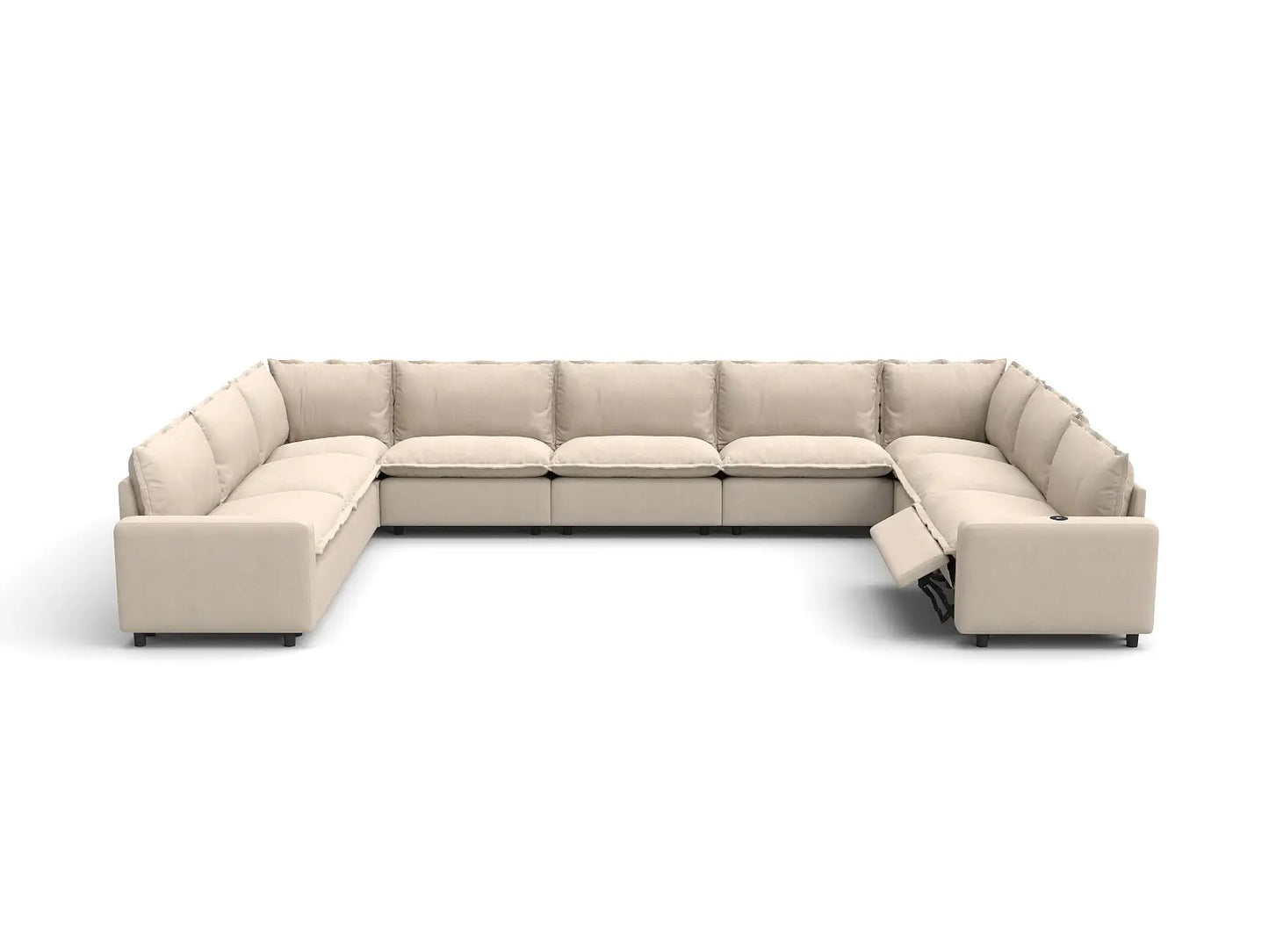 Modular Cero Reclining Sectionals | 9-Piece Beige Linen Open Space U-Shaped Sectionals 9-Seater