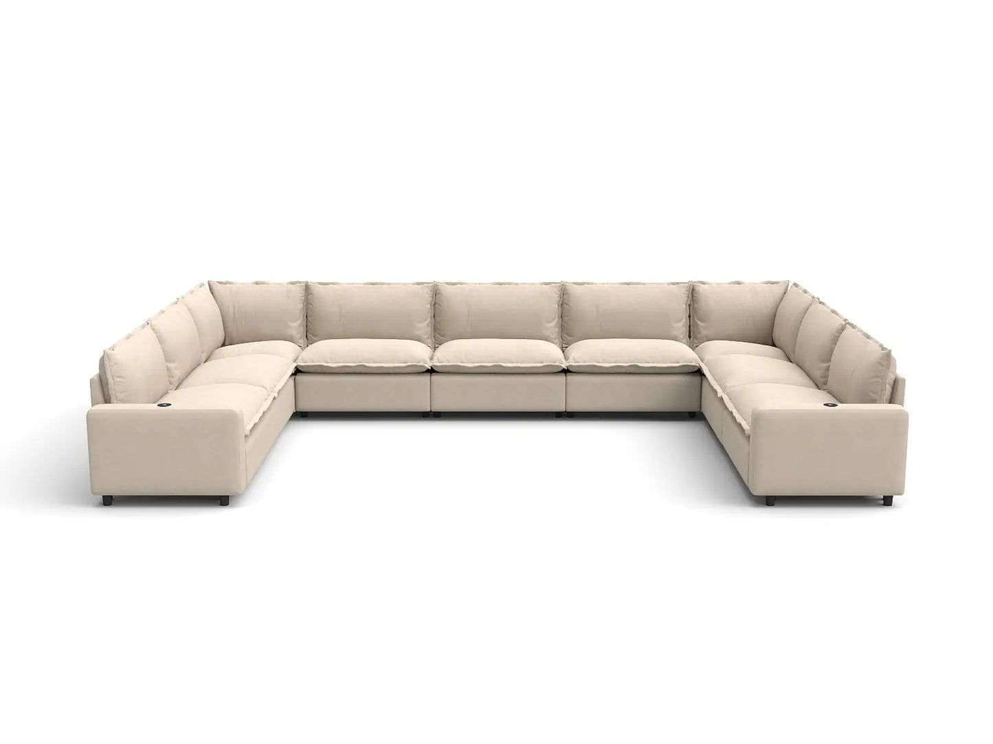Modular Cero Reclining Sectionals | 9-Piece Beige Linen Open Space U-Shaped Sectionals 9-Seater