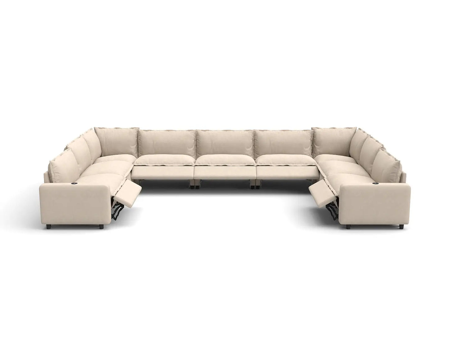 Modular Cero Reclining Sectionals | 9-Piece Beige Linen Open Space U-Shaped Sectionals 9-Seater