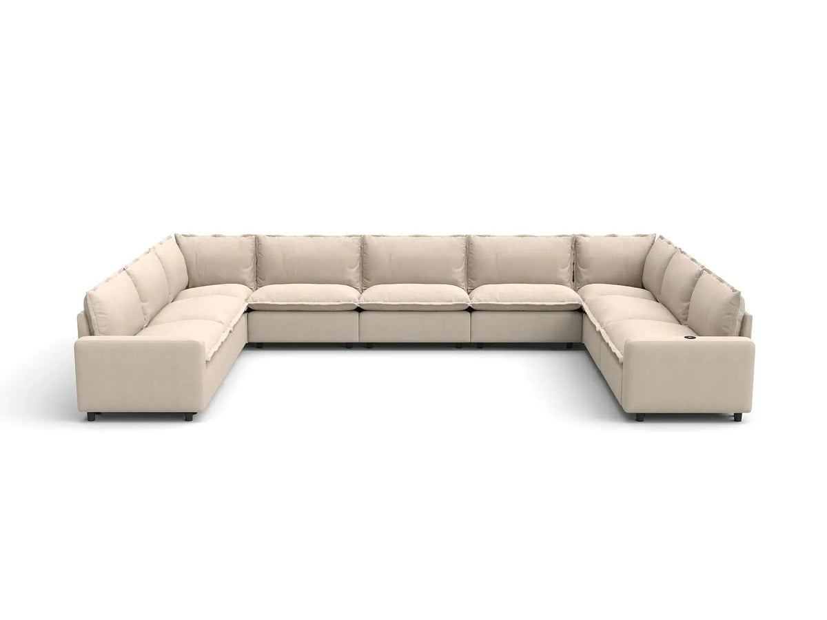 Modular Cero Reclining Sectionals | 9-Piece Beige Linen Open Space U-Shaped Sectionals 9-Seater