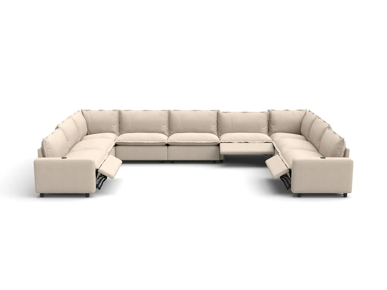 Modular Cero Oversized Sectional Couch with Recliner | 9-Piece Beige Linen Open Space U-Shaped Sectionals 9-Seater