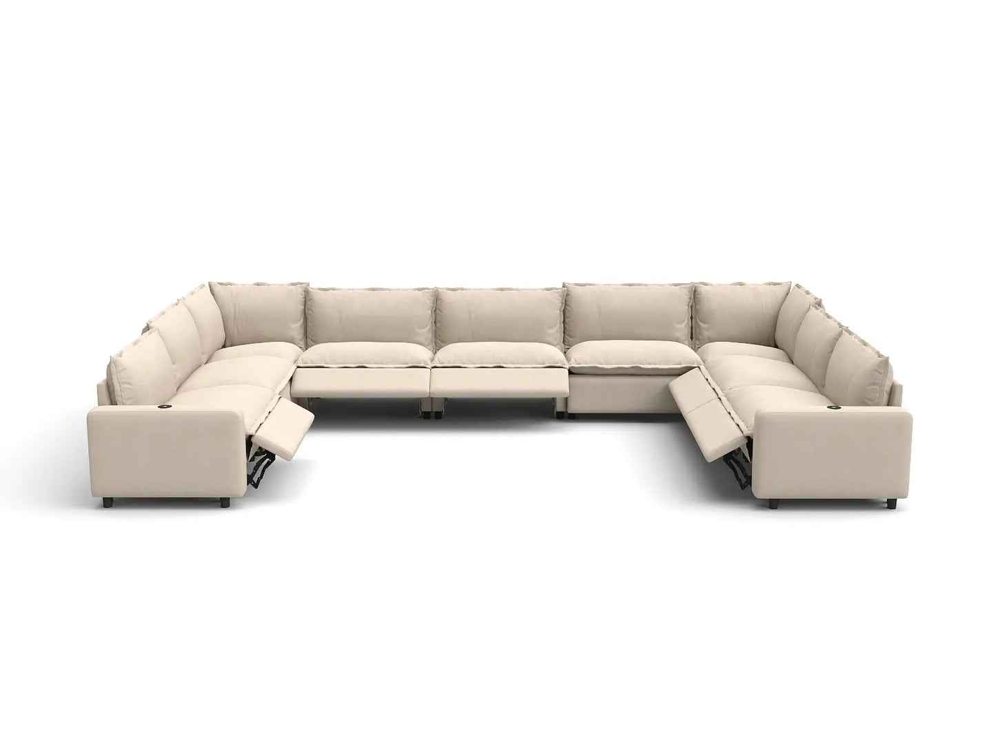 Modular Cero Reclining Sectionals | 9-Piece Beige Linen Open Space U-Shaped Sectionals 9-Seater