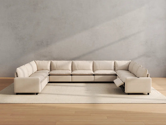 Modular Cero Reclining Sectionals | 9-Piece Beige Linen Open Space U-Shaped Sectionals 9-Seater