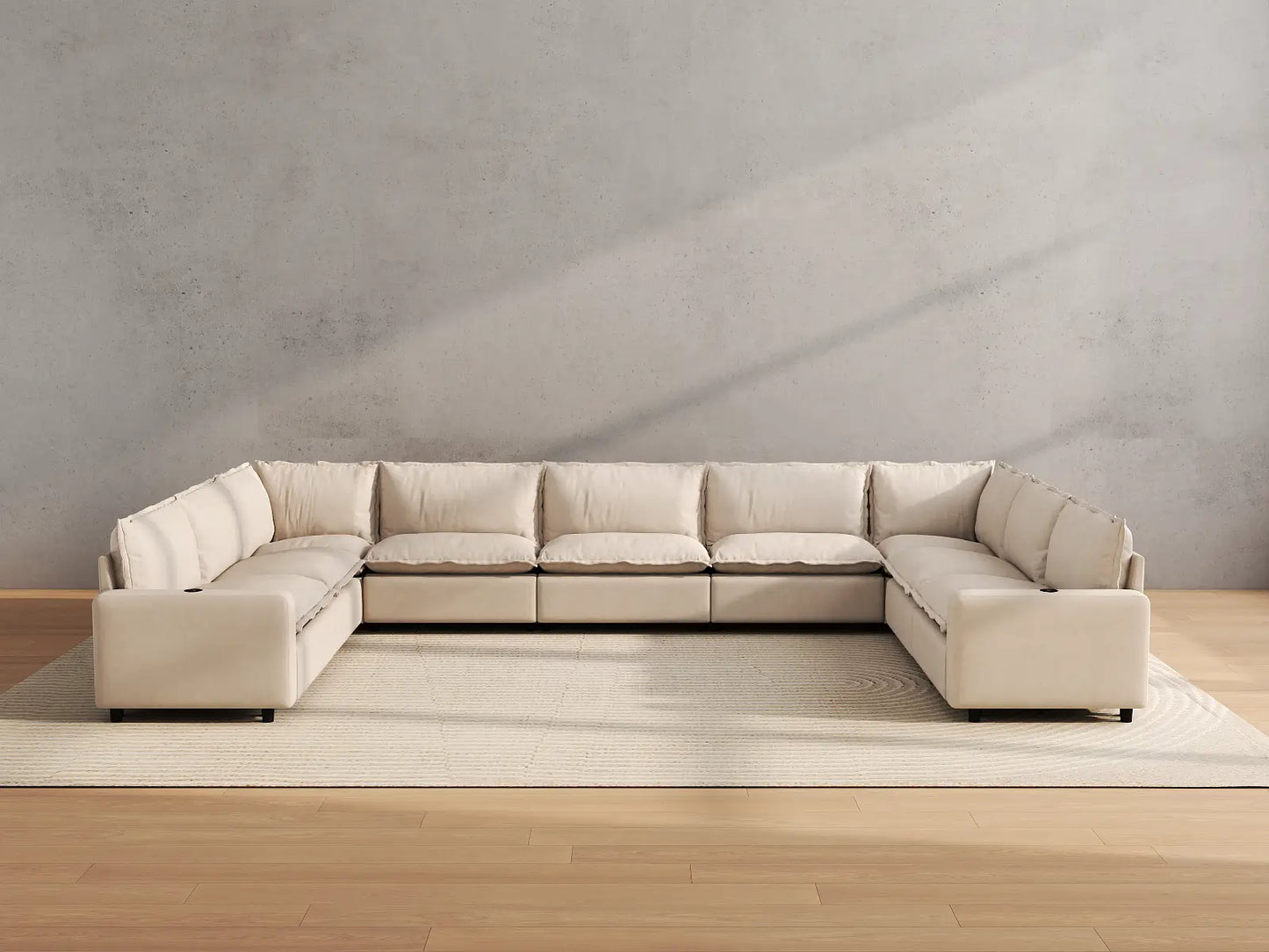 Modular Cero Reclining Sectionals | 9-Piece Beige Linen Open Space U-Shaped Sectionals 9-Seater