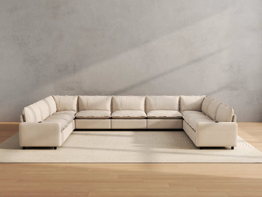 Modular Cero Reclining Sectionals | 9-Piece Beige Linen Open Space U-Shaped Sectionals 9-Seater