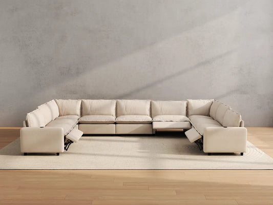 Modular Cero Reclining Sectionals | 9-Piece Beige Linen Open Space U-Shaped Sectionals 9-Seater