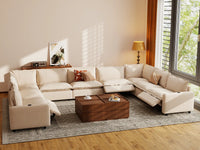 Modular Cero Reclining Sectionals | 9-Piece Beige Linen Open Space U-Shaped Sectionals 9-Seater