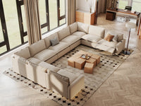 Modular Cero Reclining Sectionals | 9-Piece Beige Linen Open Space U-Shaped Sectionals 9-Seater