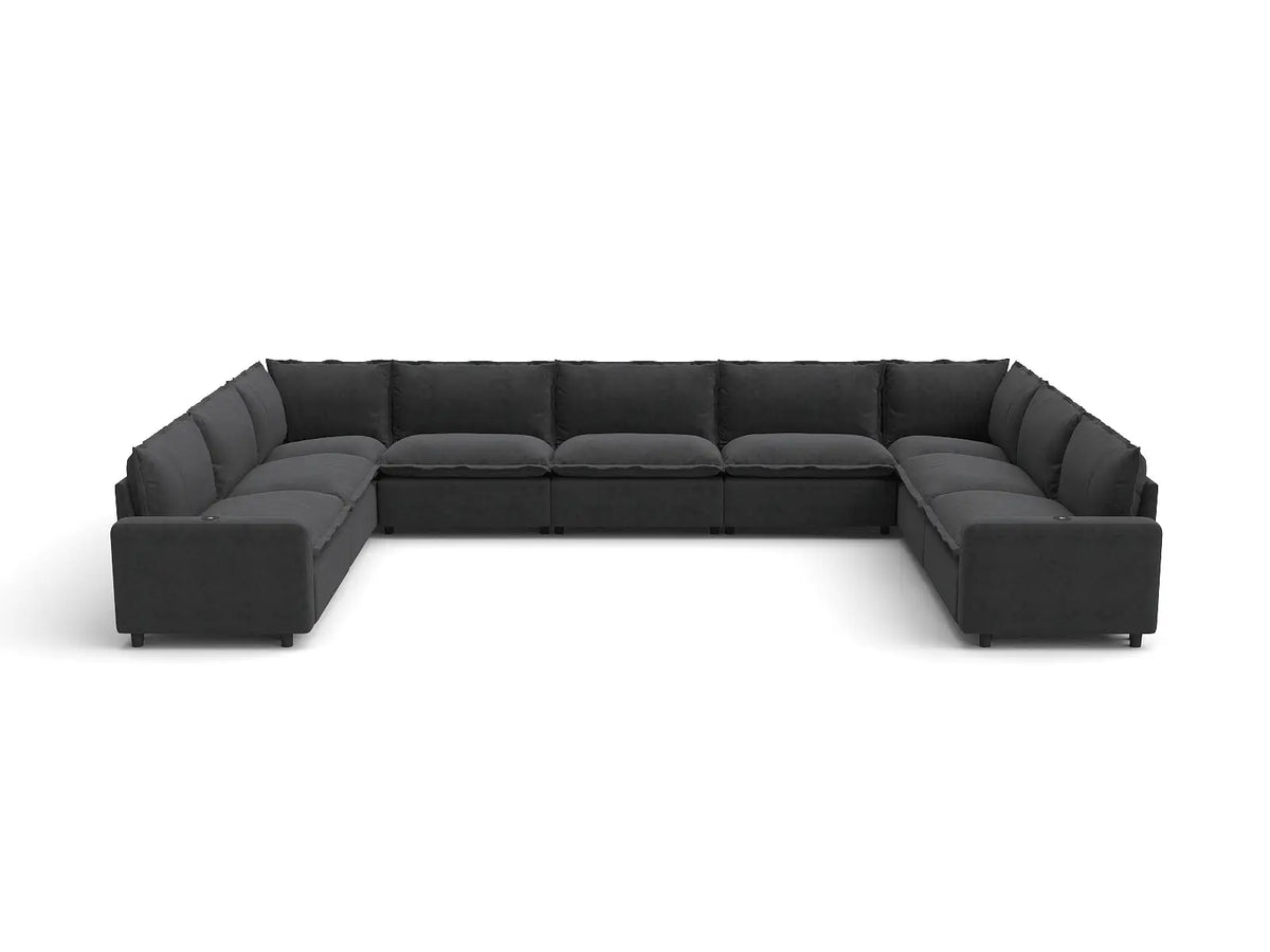 Modular Cero Reclining Sectionals | 9-Piece Grey Linen Grand Estate U-Shaped Sectionals 9-Seater