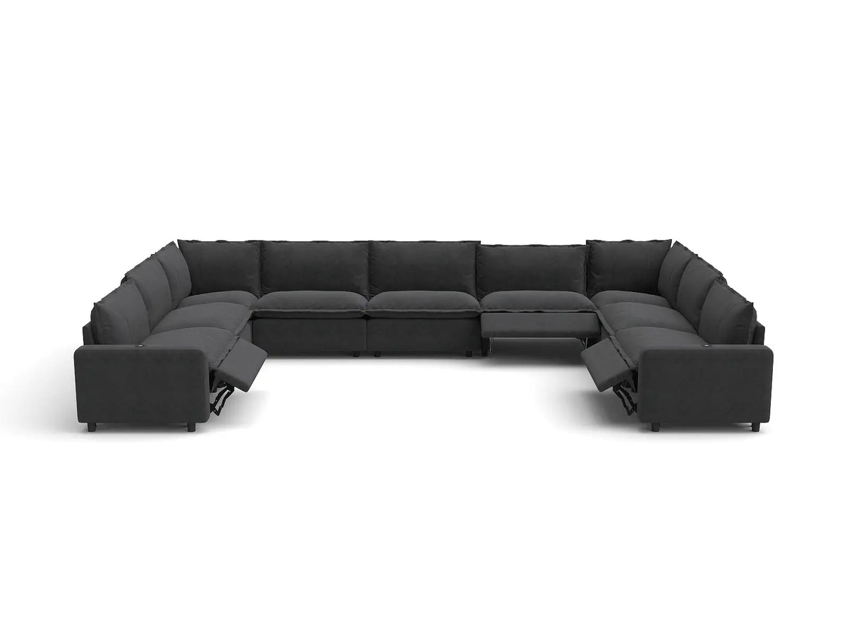 Modular Cero Reclining Sectionals | 9-Piece Grey Linen Grand Estate U-Shaped Sectionals 9-Seater