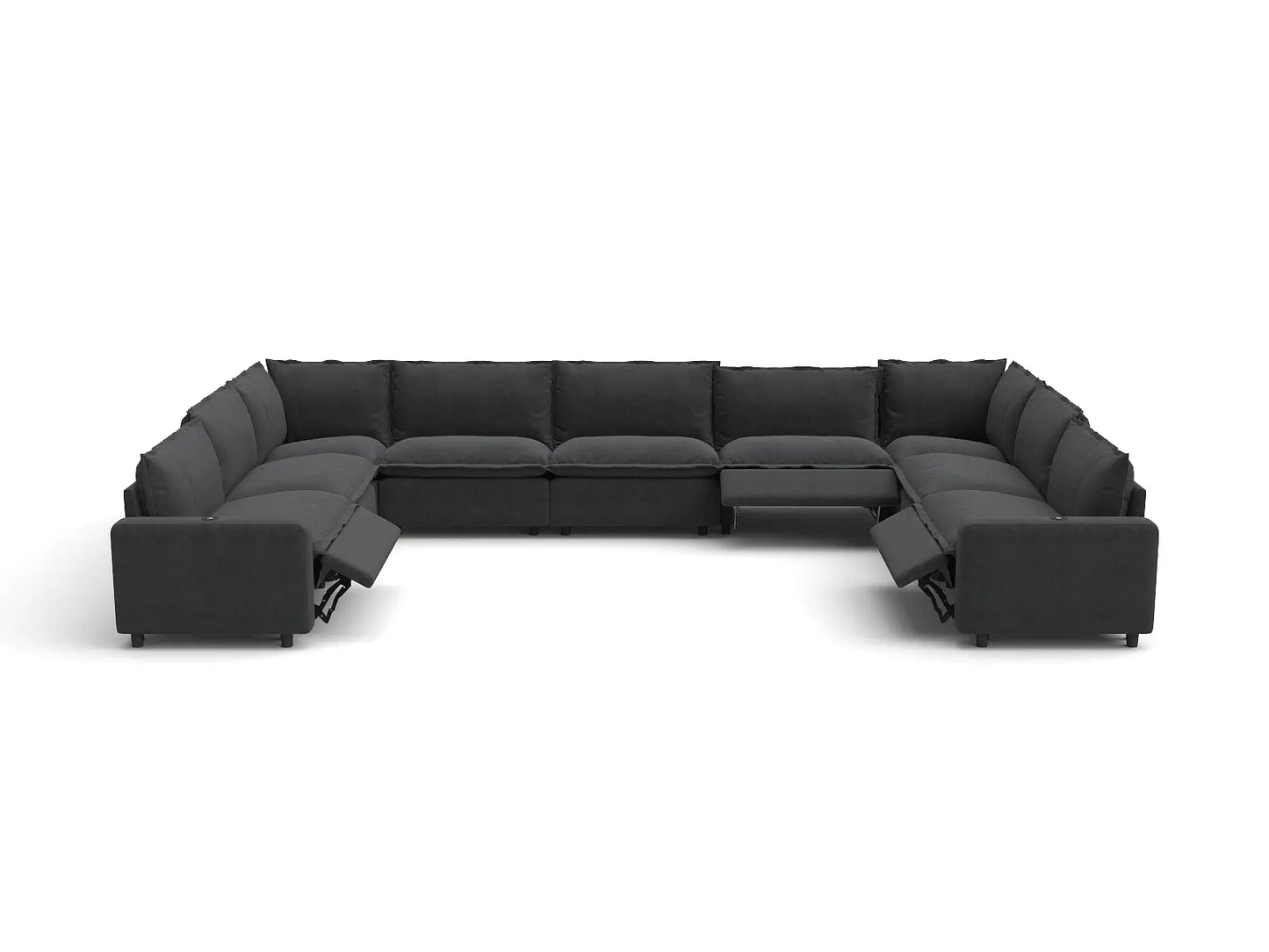 Modular Cero Reclining Sectionals | 9-Piece Grey Linen Grand Estate U-Shaped Sectionals 9-Seater