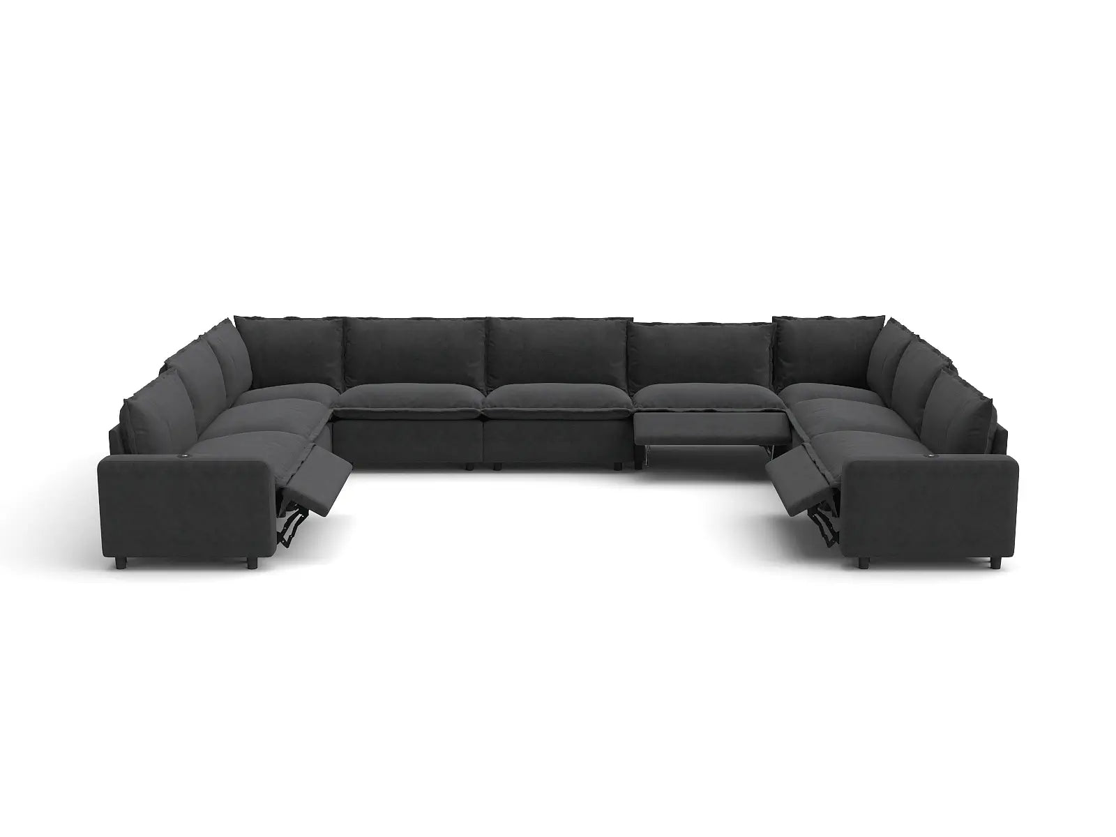 Modular Cero Couch Sectional with Recliner | 9-Piece Grey Linen Grand Estate U-Shaped Sectionals 9-Seater