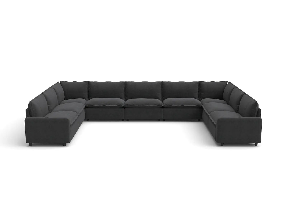 Modular Cero Reclining Sectionals | 9-Piece Grey Linen Grand Estate U-Shaped Sectionals 9-Seater