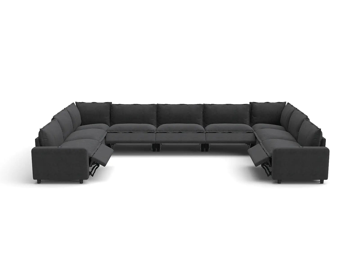 Modular Cero Reclining Sectionals | 9-Piece Grey Linen Grand Estate U-Shaped Sectionals 9-Seater