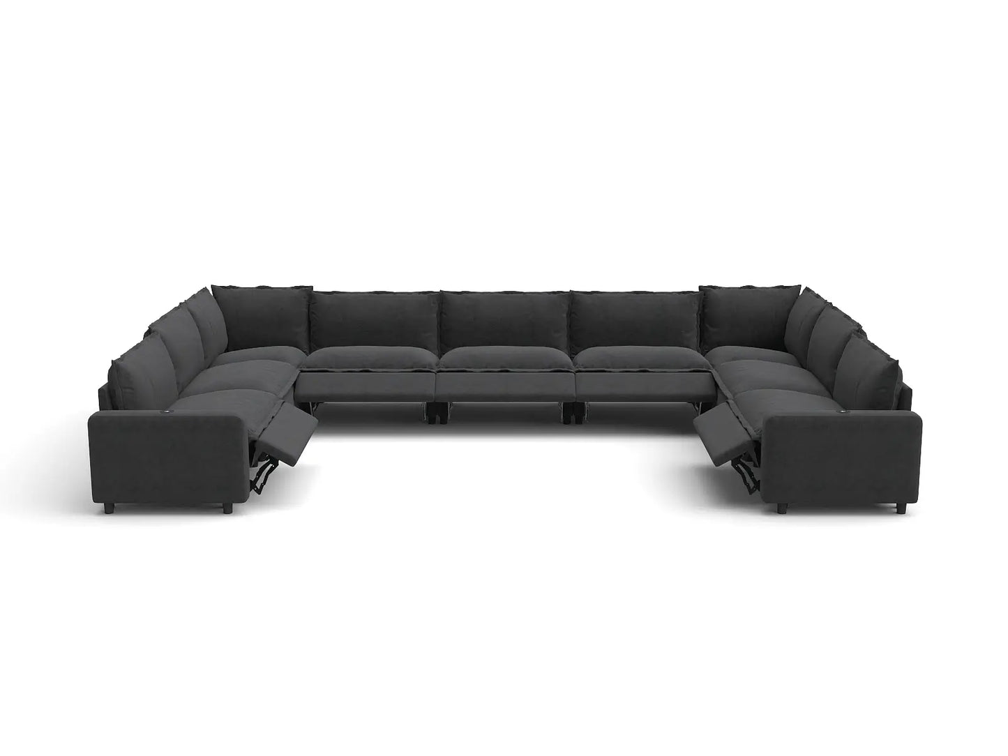 Modular Cero Reclining Sectionals | 9-Piece Grey Linen Grand Estate U-Shaped Sectionals 9-Seater