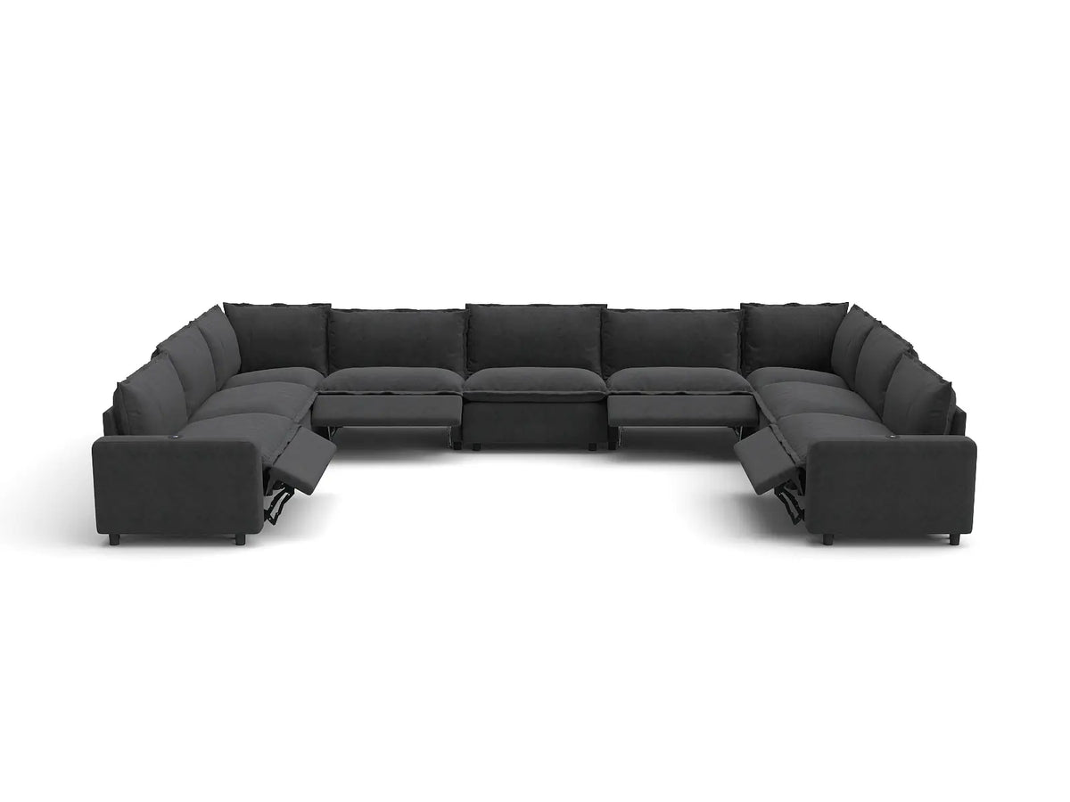 Modular Cero Reclining Sectionals | 9-Piece Grey Linen Grand Estate U-Shaped Sectionals 9-Seater