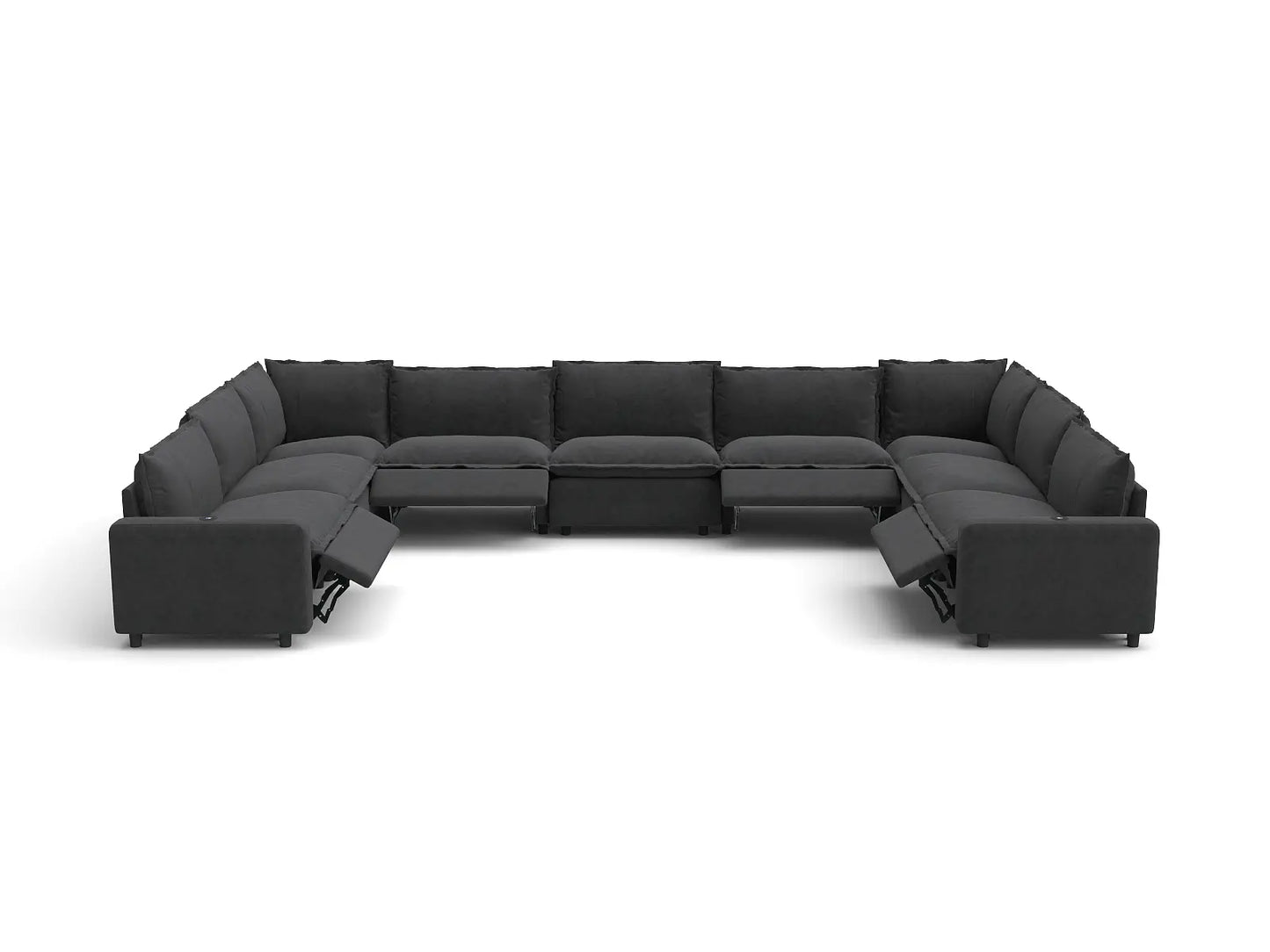 Modular Cero Reclining Sectionals | 9-Piece Grey Linen Grand Estate U-Shaped Sectionals 9-Seater