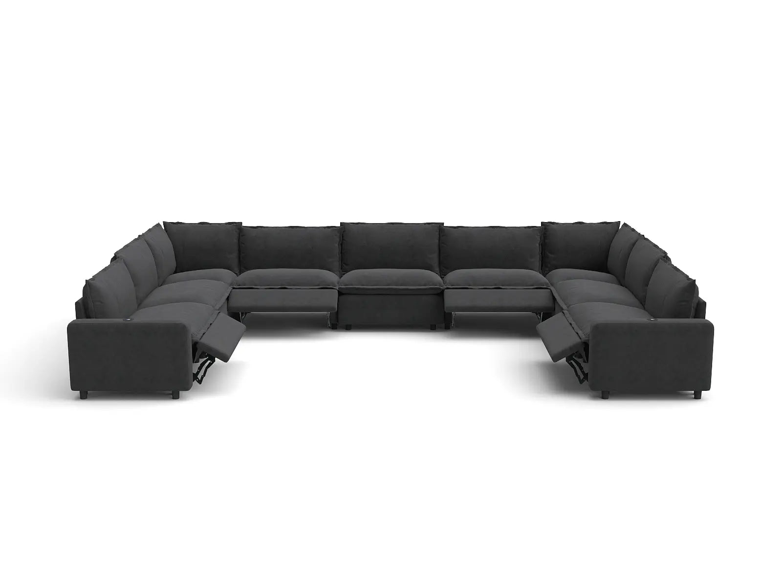 Modular Cero Modern Reclining Sectional | 9-Piece Grey Linen Grand Estate U-Shaped Sectionals 9-Seater