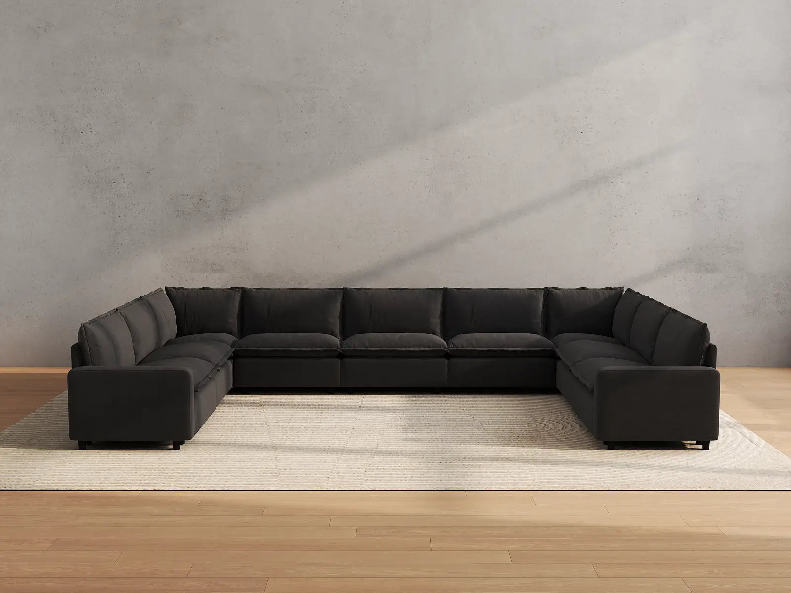 Modular Cero Modular Cloud Sectional | 9-Piece Grey Linen Grand Estate U-Shaped Sectionals 9-Seater