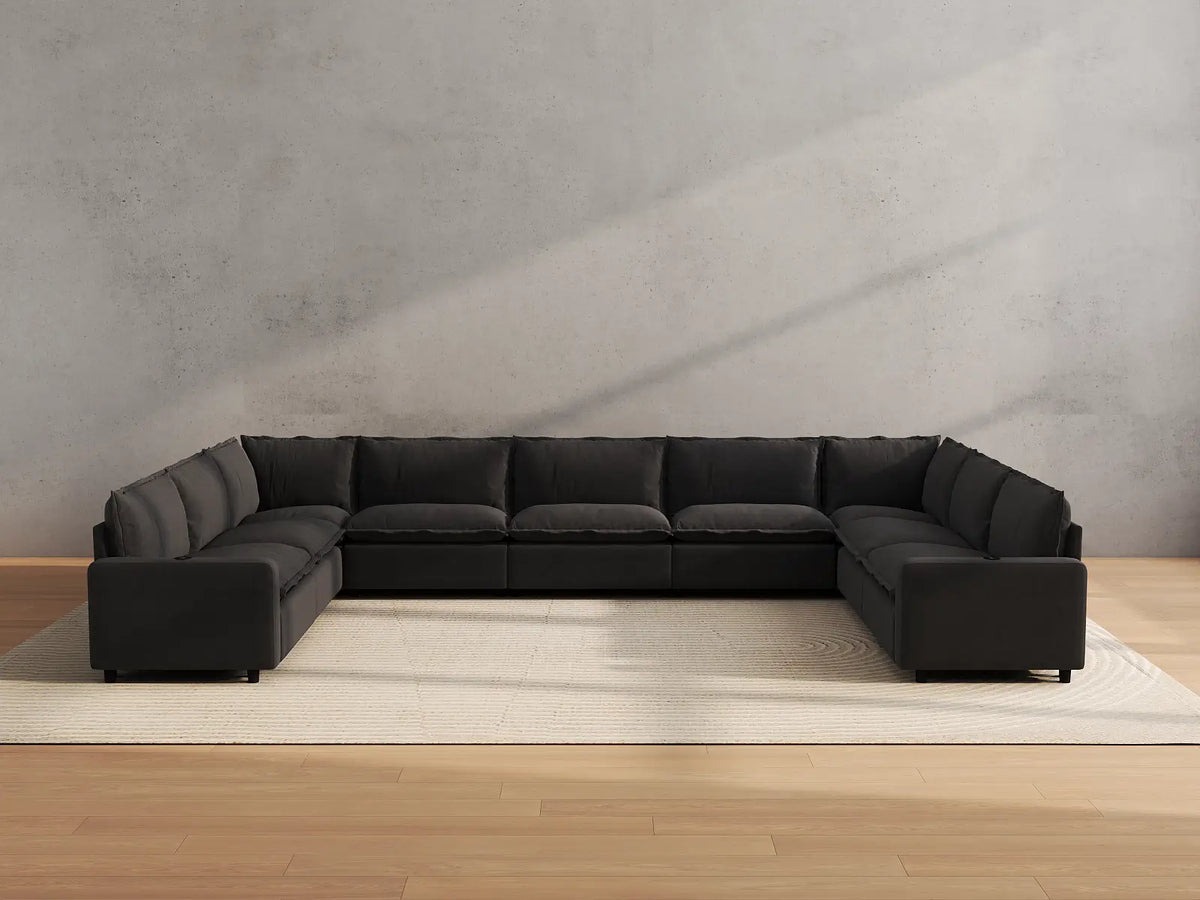Modular Cero Reclining Sectionals | 9-Piece Grey Linen Grand Estate U-Shaped Sectionals 9-Seater