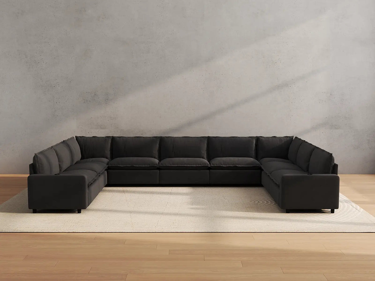 Modular Cero Reclining Sectionals | 9-Piece Grey Linen Grand Estate U-Shaped Sectionals 9-Seater