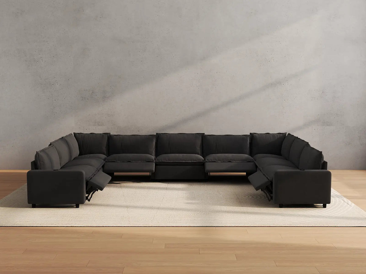 Modular Cero Reclining Sectionals | 9-Piece Grey Linen Grand Estate U-Shaped Sectionals 9-Seater