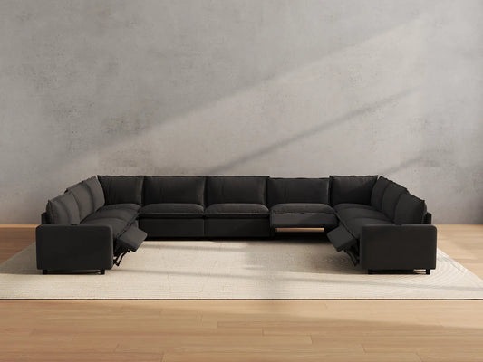 Modular Cero Reclining Sectionals | 9-Piece Grey Linen Grand Estate U-Shaped Sectionals 9-Seater