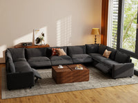 Modular Cero Reclining Sectionals | 9-Piece Grey Linen Grand Estate U-Shaped Sectionals 9-Seater