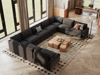 Modular Cero Reclining Sectionals | 9-Piece Grey Linen Open Space U-Shaped Sectionals 9-Seater