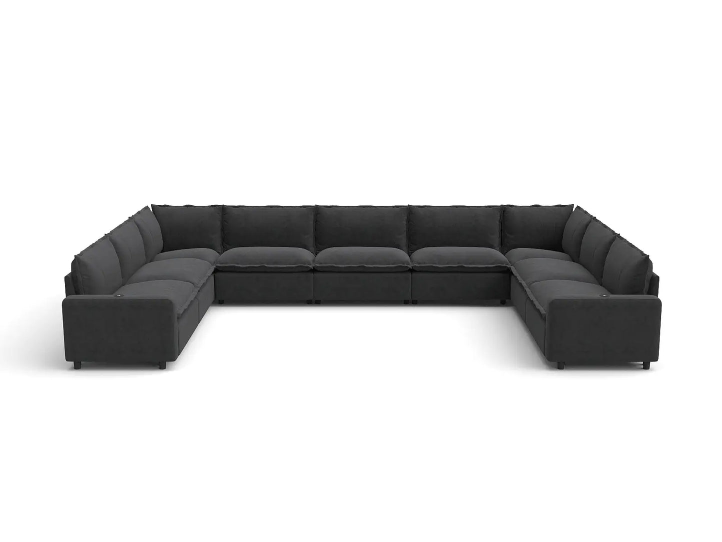 Modular Cero Reclining Sectionals | 9-Piece Grey Linen Open Space U-Shaped Sectionals 9-Seater