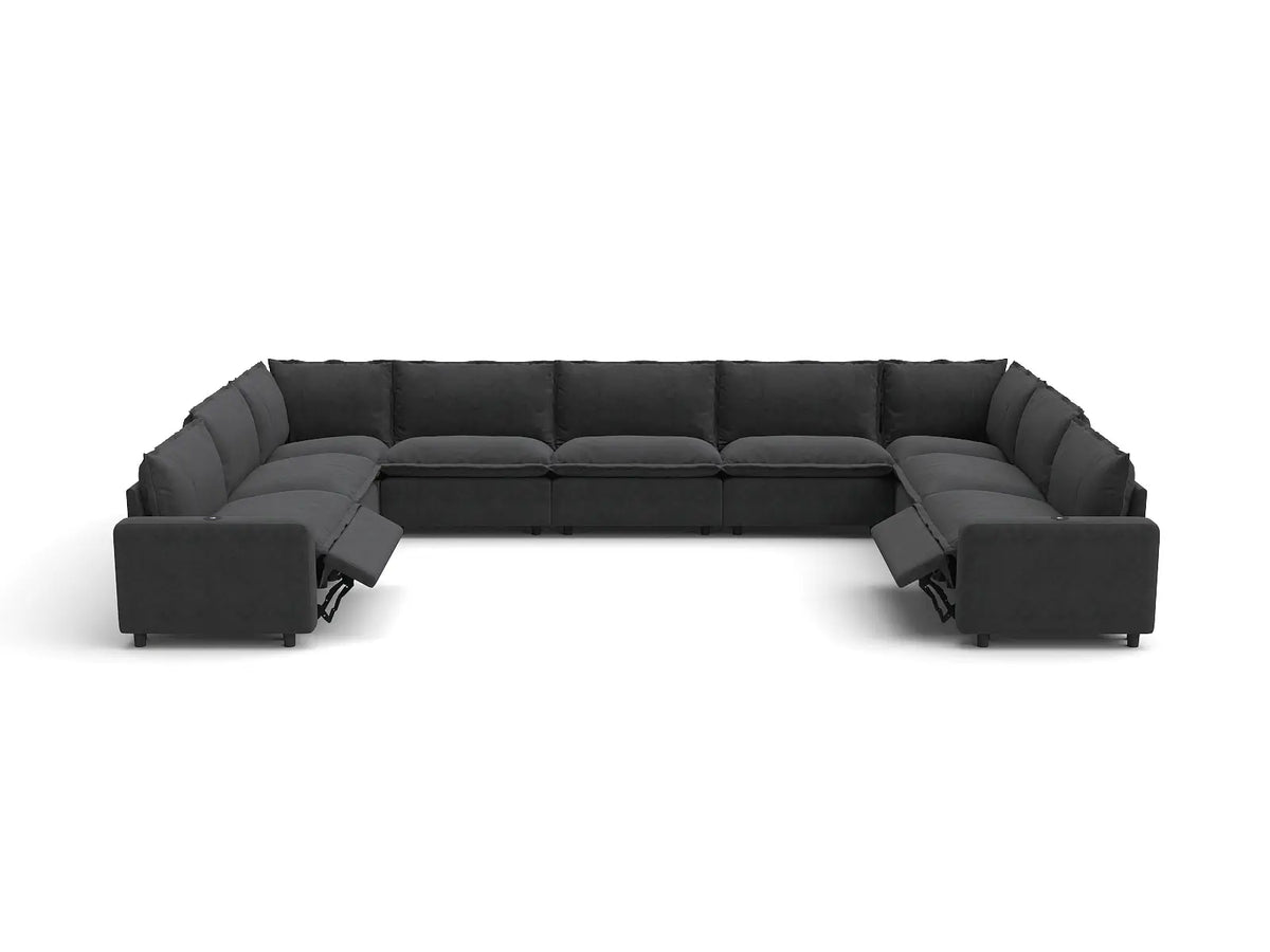 Modular Cero Reclining Sectionals | 9-Piece Grey Linen Open Space U-Shaped Sectionals 9-Seater