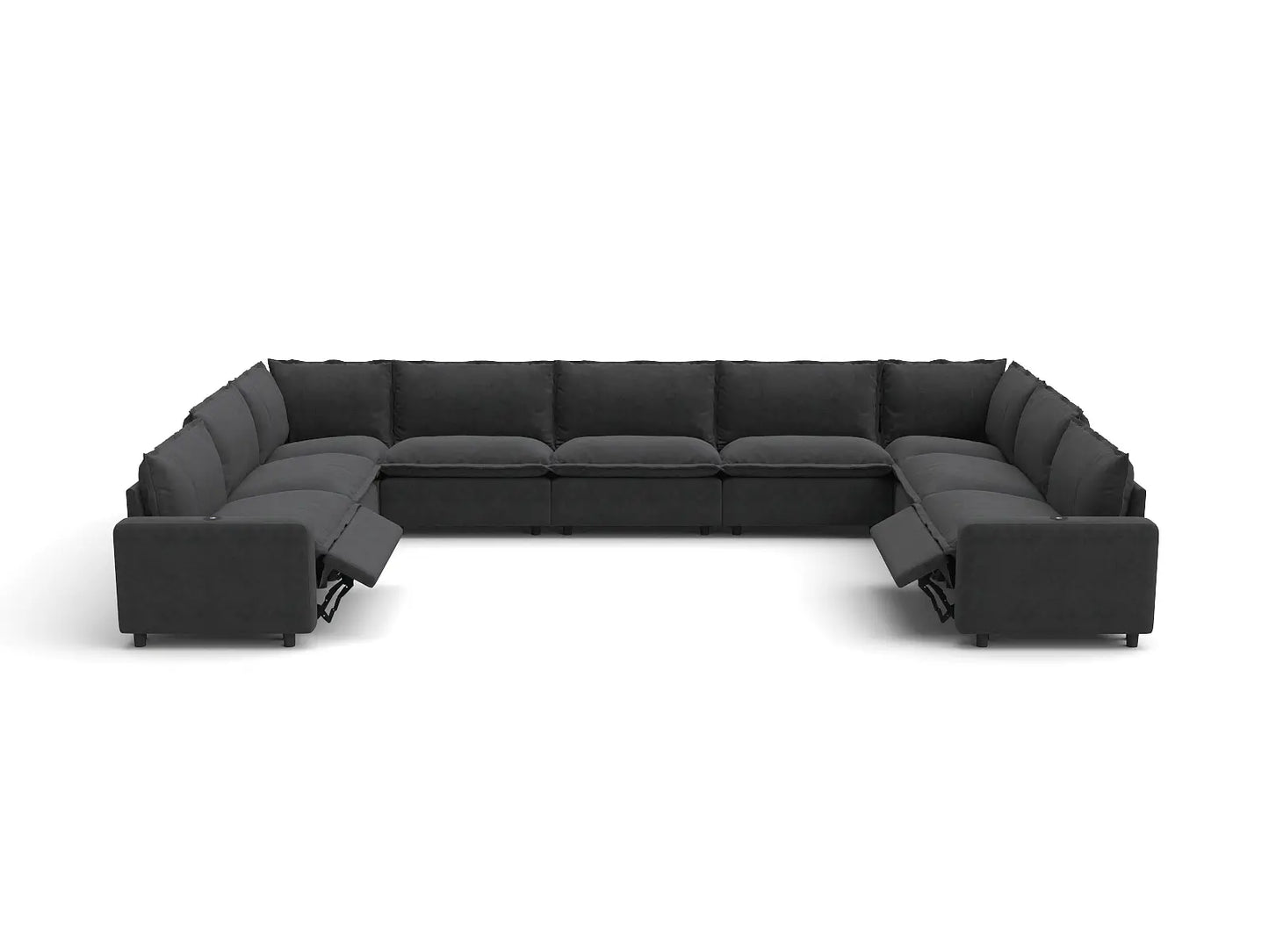 Modular Cero Reclining Sectionals | 9-Piece Grey Linen Open Space U-Shaped Sectionals 9-Seater