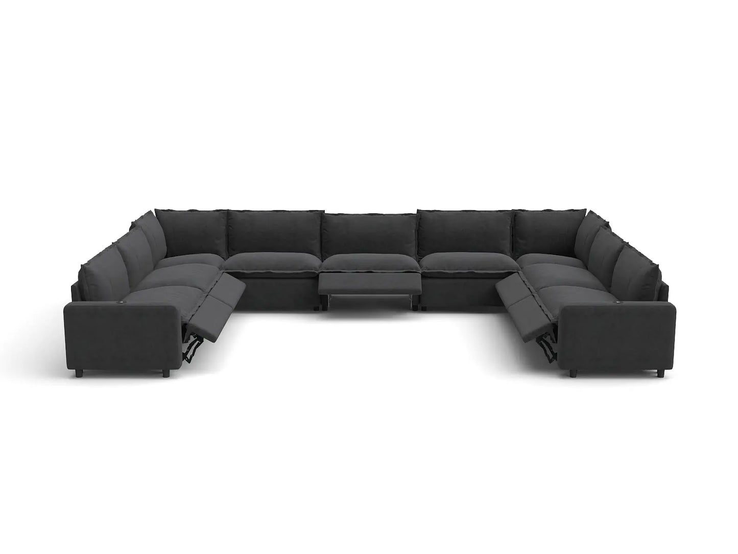 Modular Cero Reclining Sectionals | 9-Piece Grey Linen Open Space U-Shaped Sectionals 9-Seater