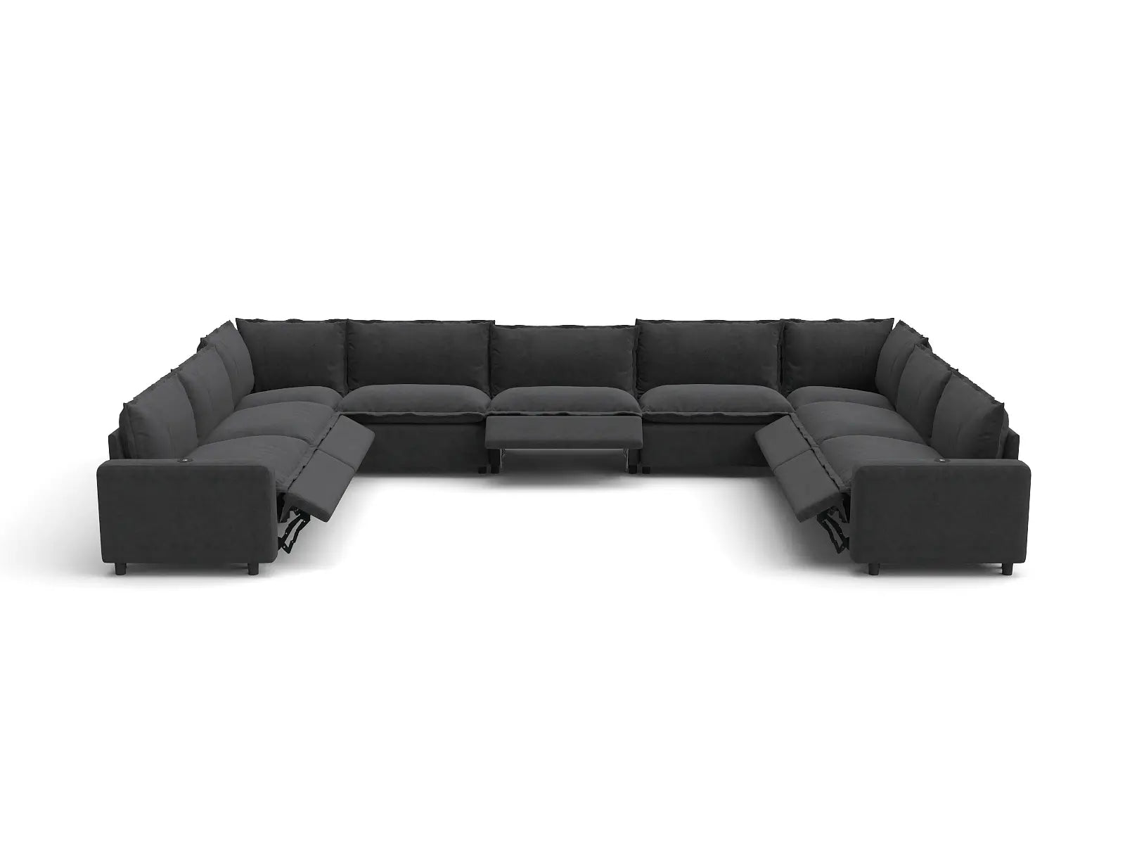 Modular Cero Reclining Sectionals | 9-Piece Grey Linen Open Space U-Shaped Sectionals 9-Seater